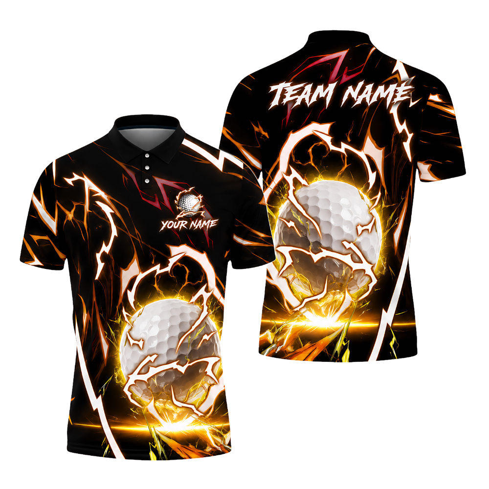 Custom Golf Ball Thunder Lightning Golf Polo Shirt Men, Custom Thunder Golf Team Shirts GZ0272