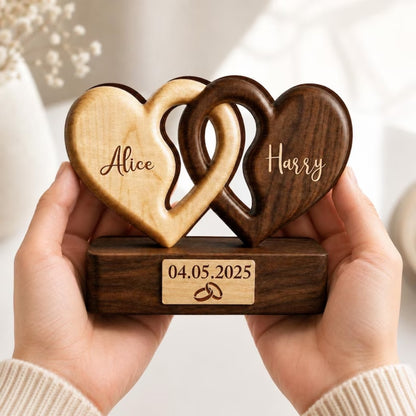 Interlocking Hearts Custom Couple Name Wooden Plaque, Custom Anniversary Wedding Engagement Wooden Block WD0764