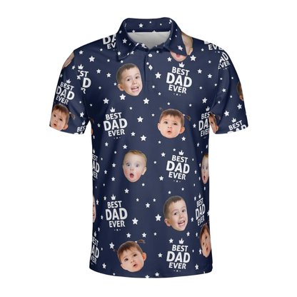 Custom Kid Faces Mens Best Dad Ever Navy Golf Polo Shirt, Custom Photo Father's Day Golf Shirts GE0479