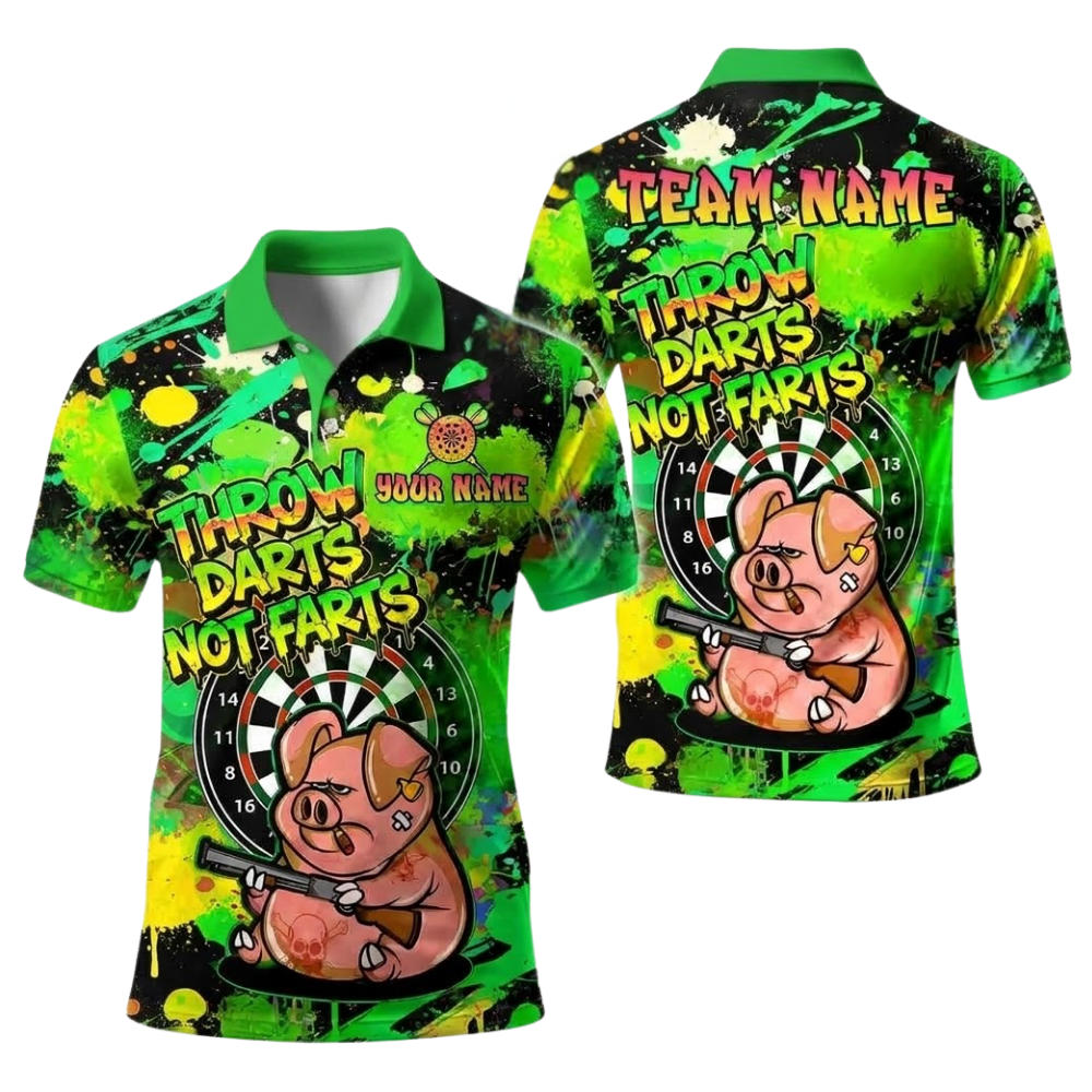 Throw Darts Not Farts Custom Pig Darts Polo Shirt For Men, Custom Funny Dart Team Shirts DE0109