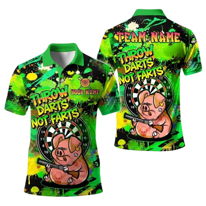 Throw Darts Not Farts Custom Pig Darts Polo Shirt For Men, Custom Funny Dart Team Shirts DE0109