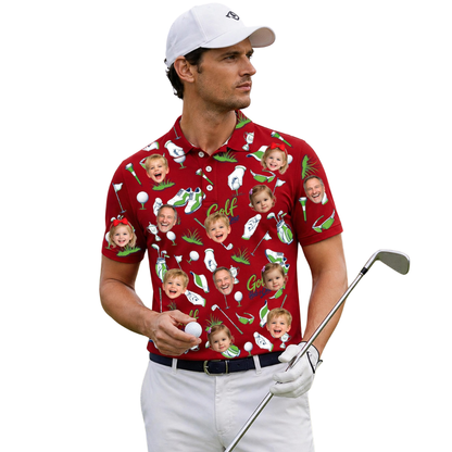 Custom Face Golf Men Polo Shirt For Dad Grandpa, Father's Day Custom Photo Golf Shirts GE0505