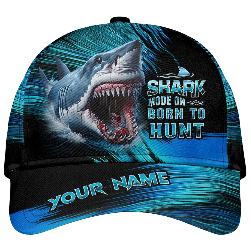 Shark Mode On Born To Hunt Personalized Shark Baseball 3D Cap, Custom Shark Lover Cap Hat CP0611