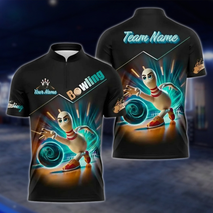 Custom Pin Funny Blue Black Bowling Jersey Shirts Mens, Custom Funny Bowling Team Shirts BZ1085