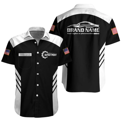 Personalized Racing Team Workwear Button Hawaiian Shirt Men, Custom Mechanic Uniform Shirts For Company HE0379