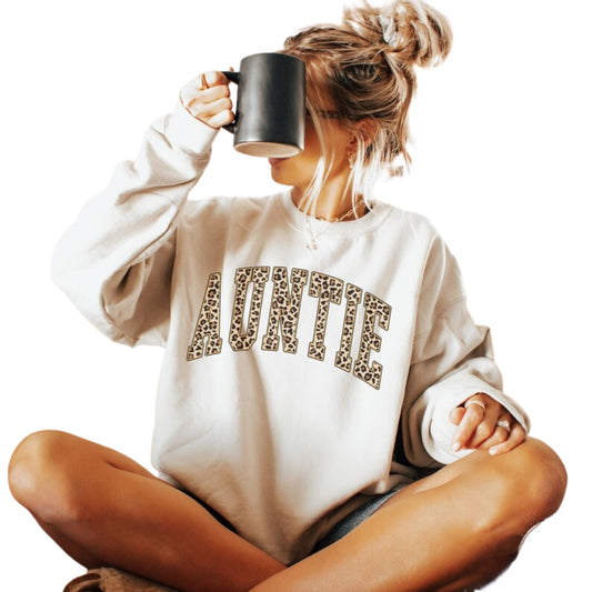 Leopard Auntie Sweatshirt, New Aunt Sweatshirt 2D0415