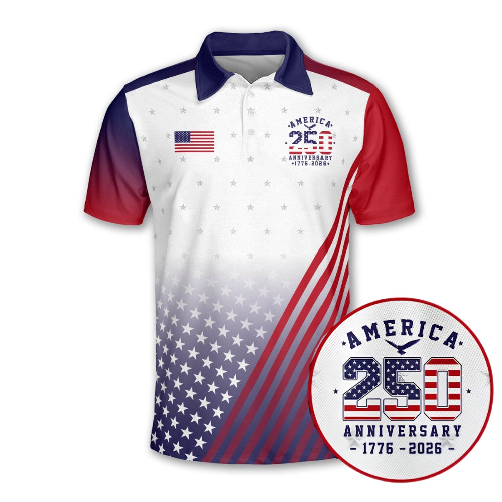 250th Anniversary USA Flag Golf Polo Shirt Mens, Patriotic Golf Shirt For Independence Day GE0326