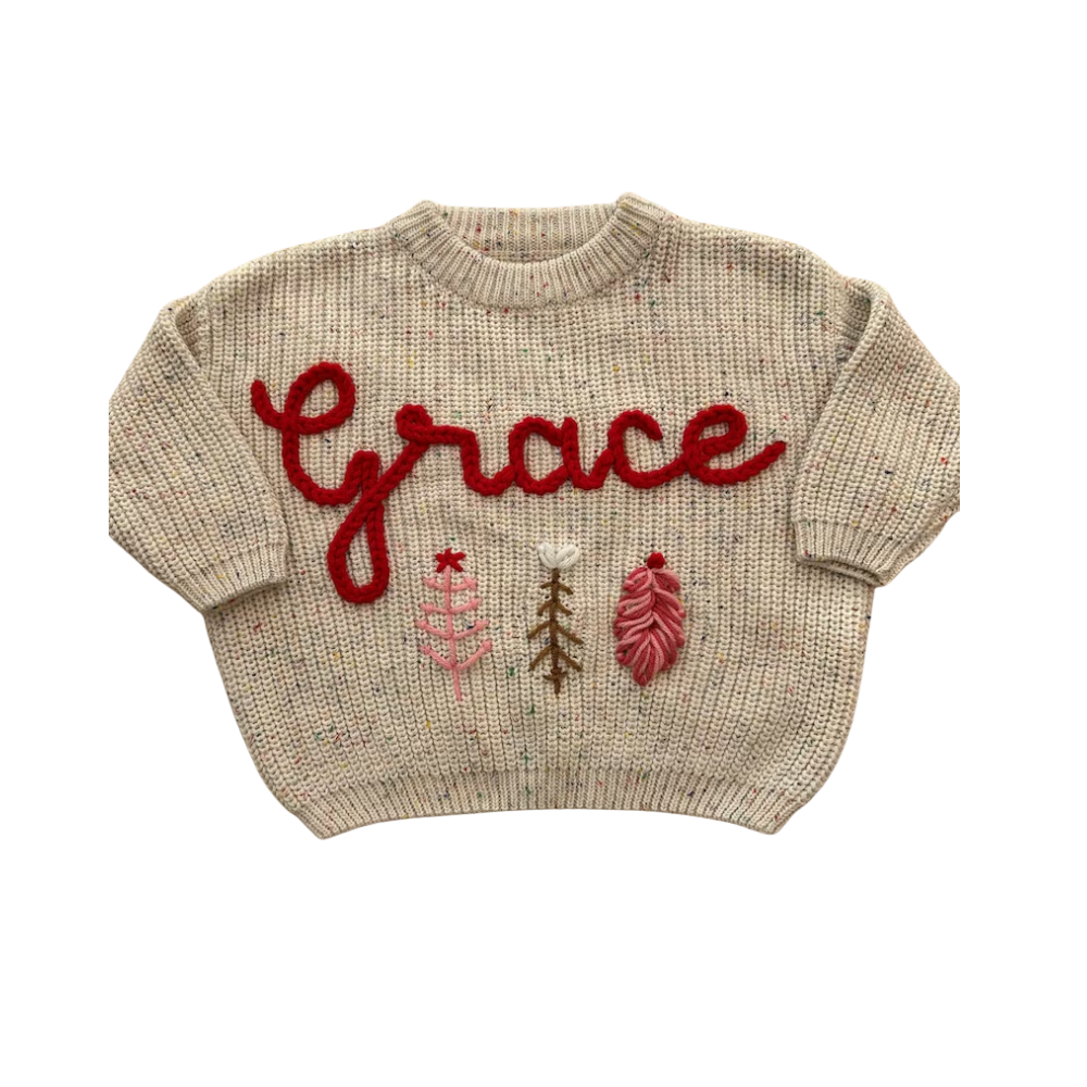 Custom Baby Name Christmas Embroidered Knit Sweater, Custom Christmas Holiday Baby Knit Sweatshirt BB0127