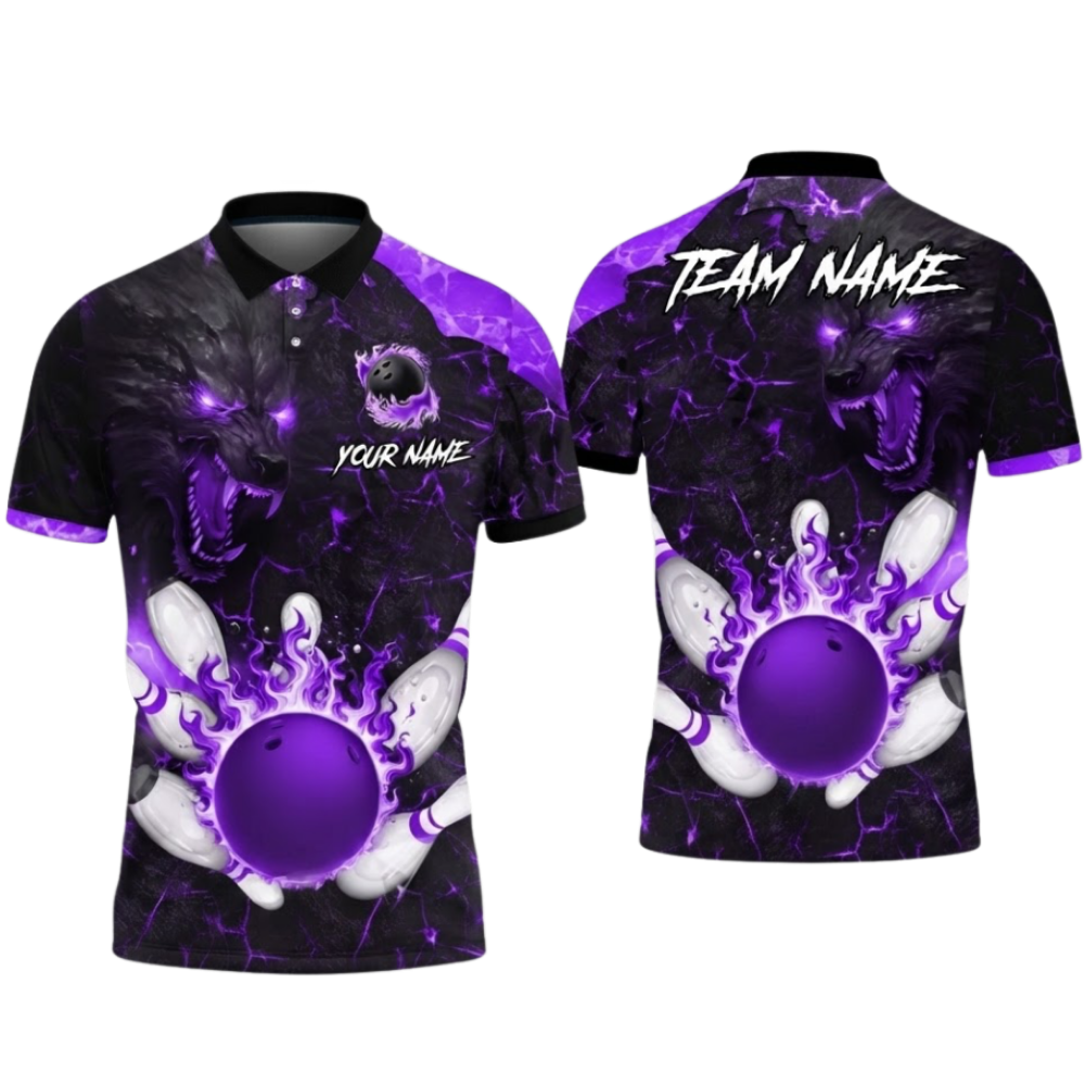 Custom Wolf Flame Magma Bowling Mens Polo Shirt, Custom Wolf Bowling Shirt Team BZ0655