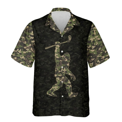 Not All Who Wander Are Lost Some Are Looking For Golf Balls Bigfoot Camo Golf Hawaiian Shirt For Men, Camo Sasquatch Golf Hawaiian Shirts HE0465