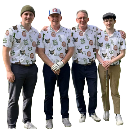 Best Dad By Par Custom Pet Kid Face Mens Golf Polo Shirts Green White, Custom Photo Golf Shirts For Dad Father Day GE0507