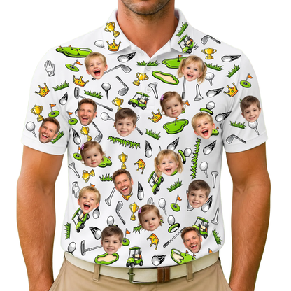 Custom Face Golf Pattern Golf Men Polo Shirt, Custom Photo Golf Shirts For Father Day GE0451