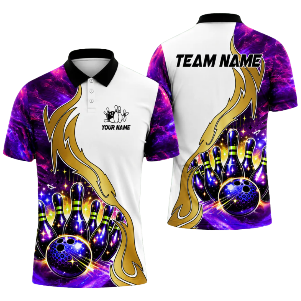 Custom Team Galaxy Pins And Ball Bowling Polo Shirt For Men, Custom Bowling Team Shirts BZ0483