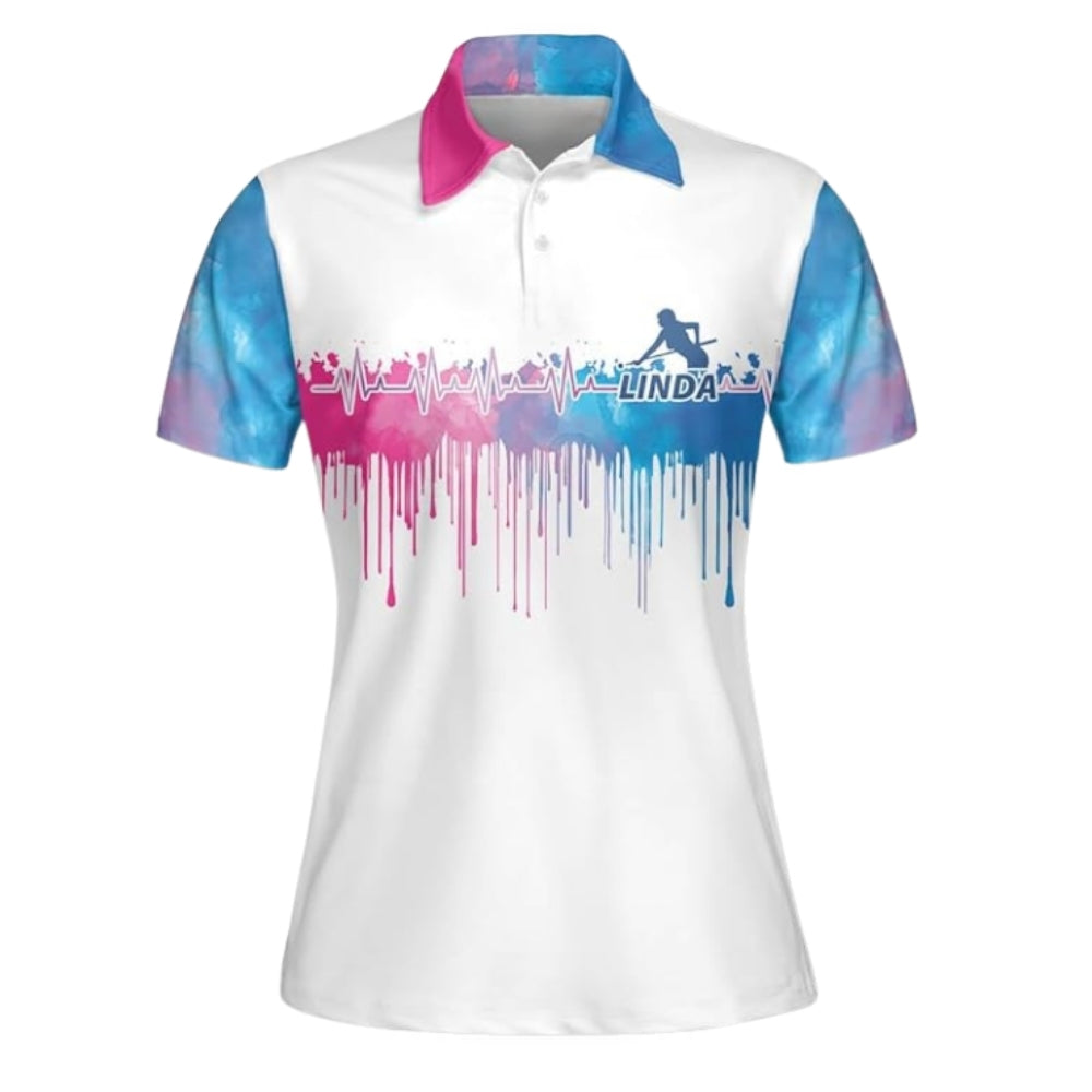 Custom Team Blue Pink Water Color Women's Billiard Polo Shirt, Custom Billiard Shirts For Ladies BIZ0228