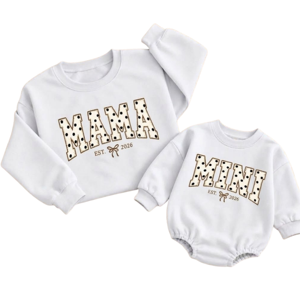 Mama And Mini Custom Year Polka Dot Sweatshirt Matching, Personalized Mommy And Me Sweatshirt ET1704