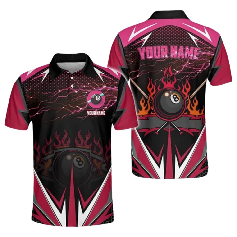 Custom Purple Thunder Flame 8 Ball Billiard Polo Shirt Mens, Custom Billiard Team Shirts BIZ0156