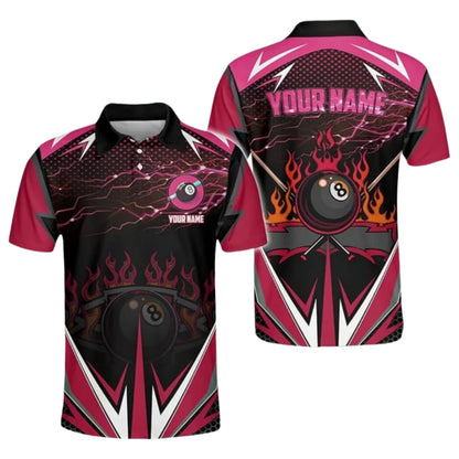 Custom Purple Thunder Flame 8 Ball Billiard Polo Shirt Mens, Custom Billiard Team Shirts BIZ0156
