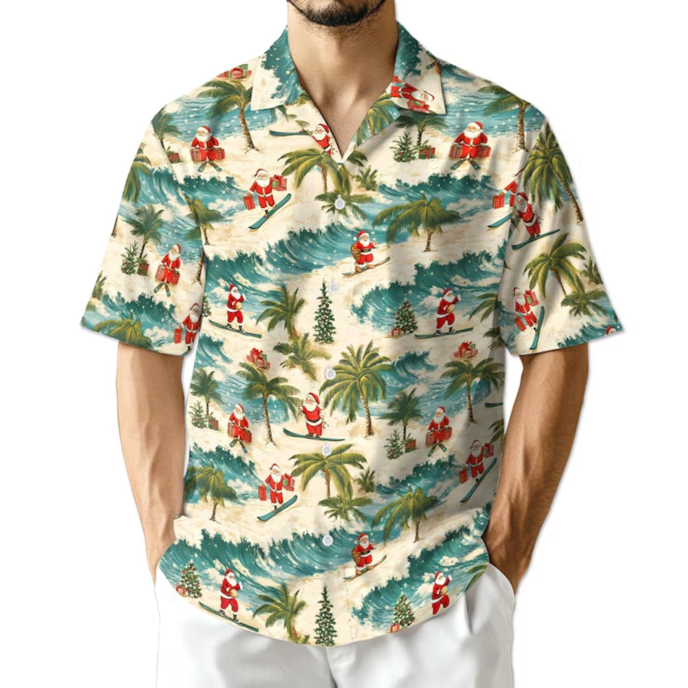 Santa Claus Surfing Hawaiian Shirt For Mens, Surfing Christmas Shirts ET0035