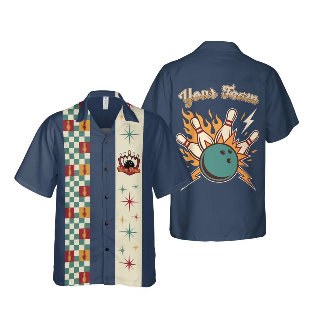 Custom Retro Red Bowling Hawaiian Shirt For Men, Custom Retro Bowling Team Shirts BE0265