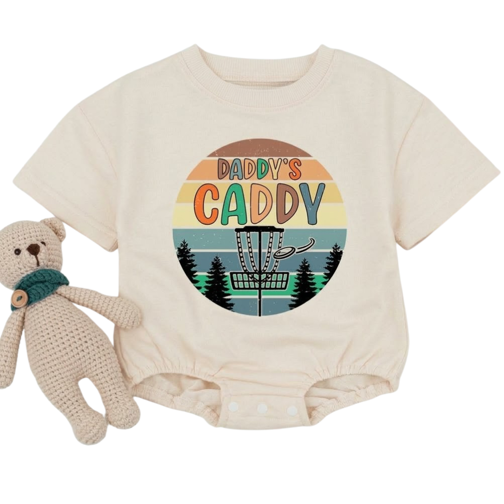 Daddy's Caddy Retro Disc Golf Baby T Shirt Romper, Baby Father Disc Golf Lover Romper BB0301