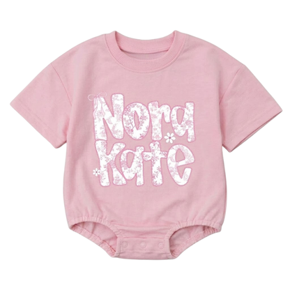 Custom Name Pink Chinoiserie Floral Baby T Shirt Romper, Custom Baby Romper With Name BB0043