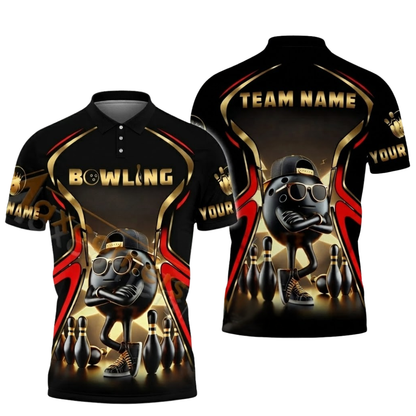 Custom Men's Orange And Gold Bowling Polo Shirts, Custom Team Bowling Shirts BZ0588