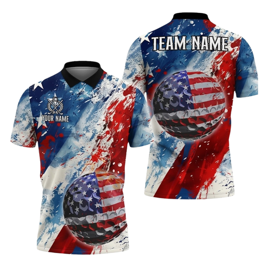 Red White And Blue American Flag Custom Men's Golf Polo Shirt, Custom Patriotic Golf Team Shirts GZ0274