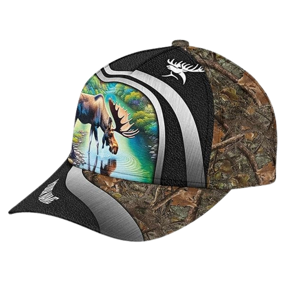 Custom Camo Moose Hunting 3D Baseball Cap For Hunter, Custom Moose Hunting Caps CP0197