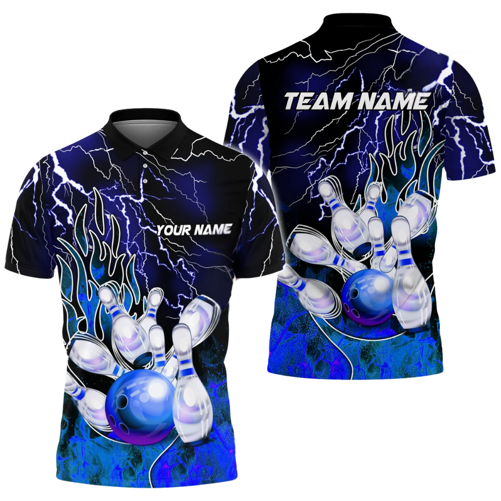 Custom Purple Flame Bowling Polo Shirt Mens, Custom Team Flame Bowling Shirts BZ0759