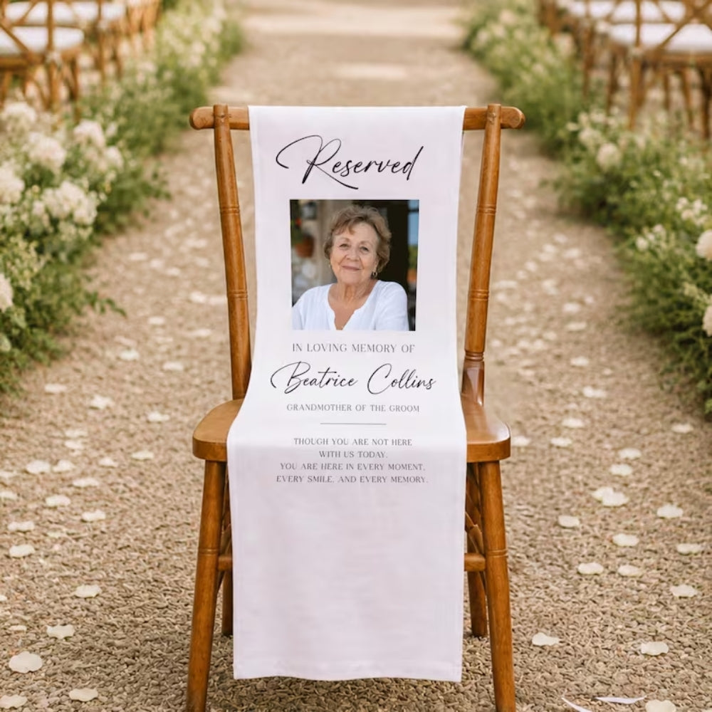 Reserved In Loving Memory Custom Photo Grandmother Of The Groom Chair Sign, Custom Wedding Memorial Chair Sign WD0327