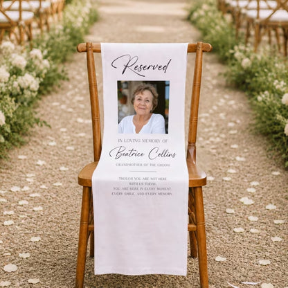 Reserved In Loving Memory Custom Photo Grandmother Of The Groom Chair Sign, Custom Wedding Memorial Chair Sign WD0327