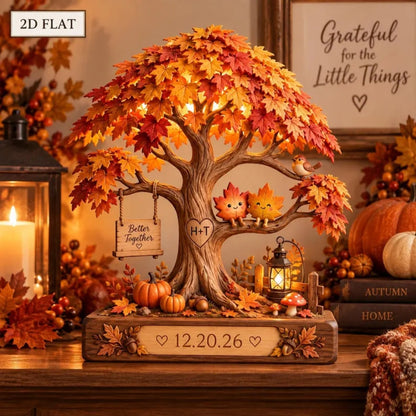 Custom Fall Wedding Layer Wooden Plaque With Couple Name, Autumn Tree Custom Wedding Keepsake Wooden Block WD0890