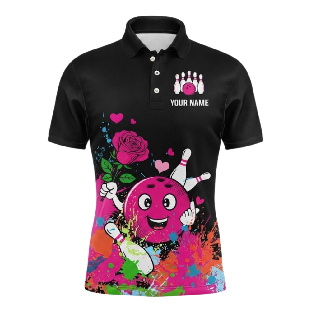 Custom Rose Funny Ball Mens Bowling Polo Shirt, Custom Flower Bowling Shirts Team BZ0675