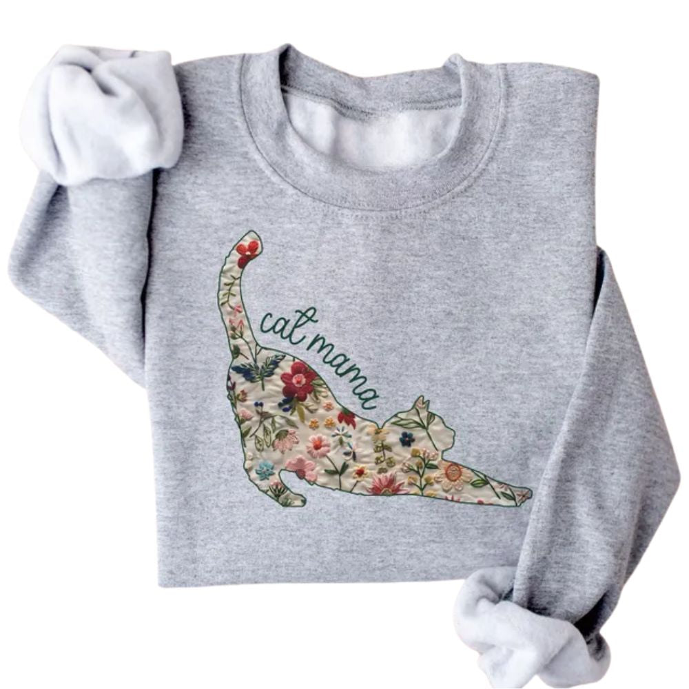 Cat Mama Wildflower Sweatshirt, Floral Cat Sweatshirt For Mom 2D0874