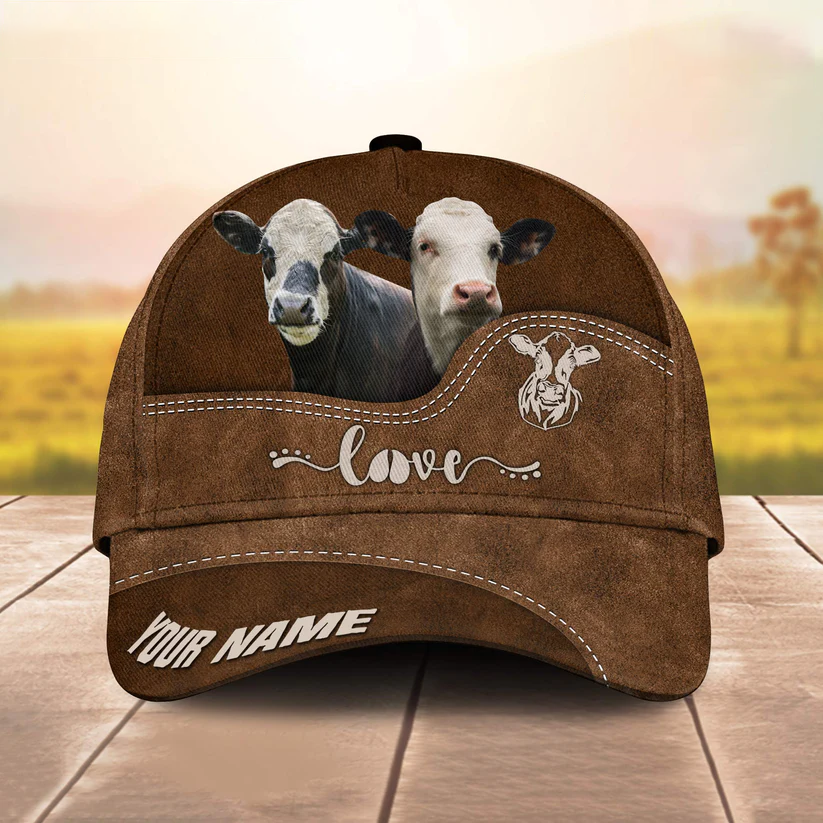 Black Baldy Love Leather Pattern Customized Name Cap CA0191