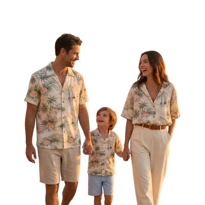 Palm Tree Tropical Hawaiian Matching Family Shirts, Beach Vacation Family Hawaiian Shirts ET0544
