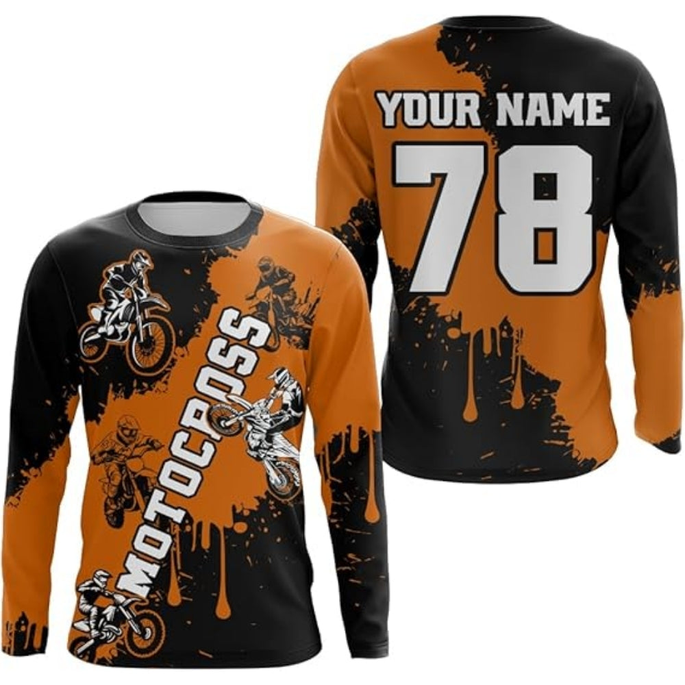 Custom Motocross Black And White Long Sleeve Jersey For Men, Custom MX Racing Jersey MZ0027