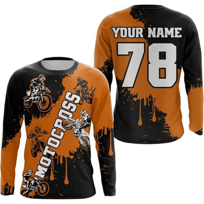 Custom Motocross Black And White Long Sleeve Jersey For Men, Custom MX Racing Jersey MZ0027