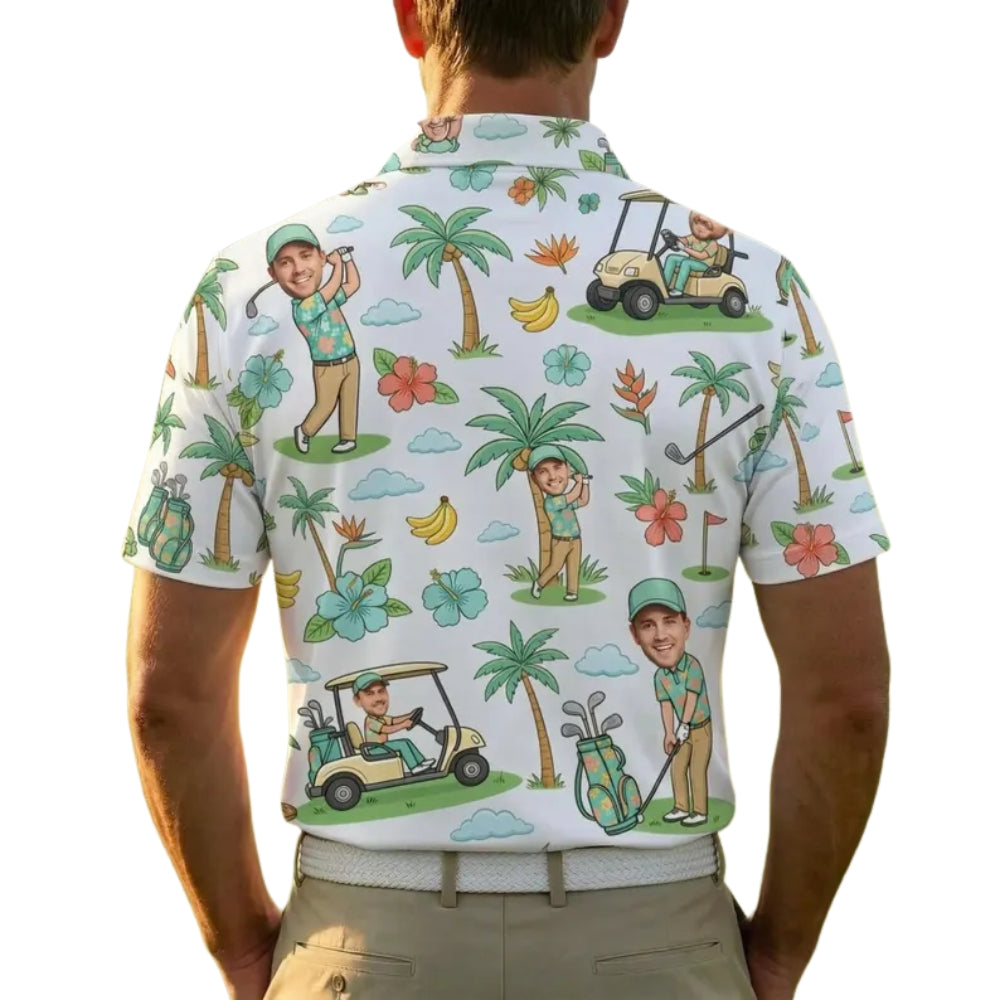 Custom Funny Face Tropical Golf Polo Shirt For Men, Custom Funny Photo Golf Shirts GE0334