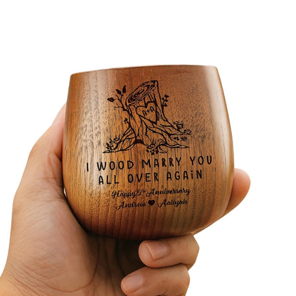 Custom I Wood Marry You All Over Again 5th Wedding Anniversary Wooden Whiskey Glass, Custom 5th Anniversary Wooden Whiskey Glass WD0048