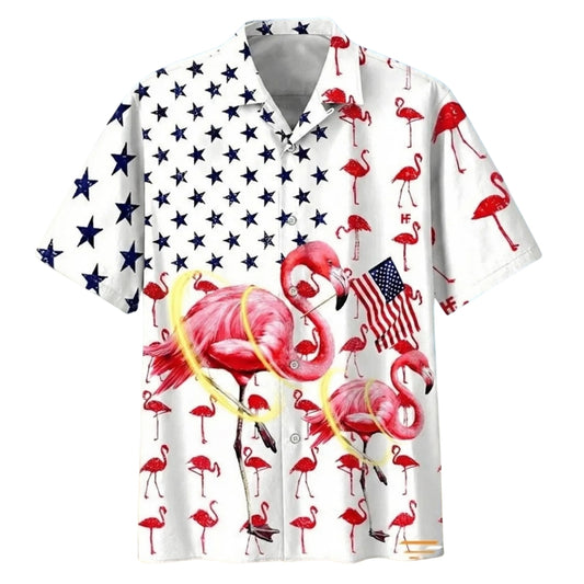 American Flag Flamingo Hawaiian Shirt Men Women, Patriotic Flamingo Hawaiian Shirt HE0099