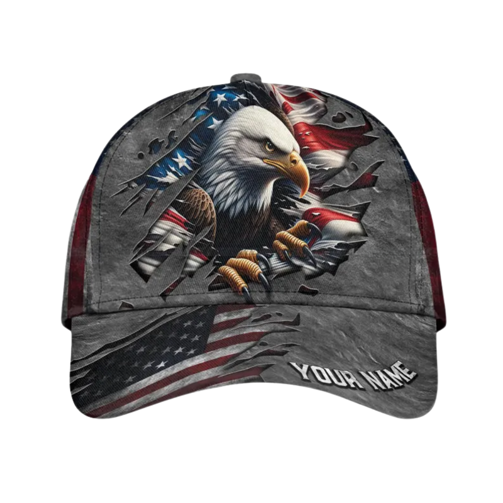 Custom Eagle American Flag 3D Baseball Caps, Custom USA Patriotic Hats Caps CP0135
