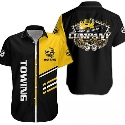 Personalized Towing Work Hawaiian Shirt For Men, Custom Tow Mechanic Uniform Shirts HE0253
