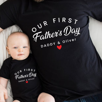 Our First Father's Day Custom Matching Daddy And Me T Shirts, Custom 1st Father Day Family Shirts ET0303