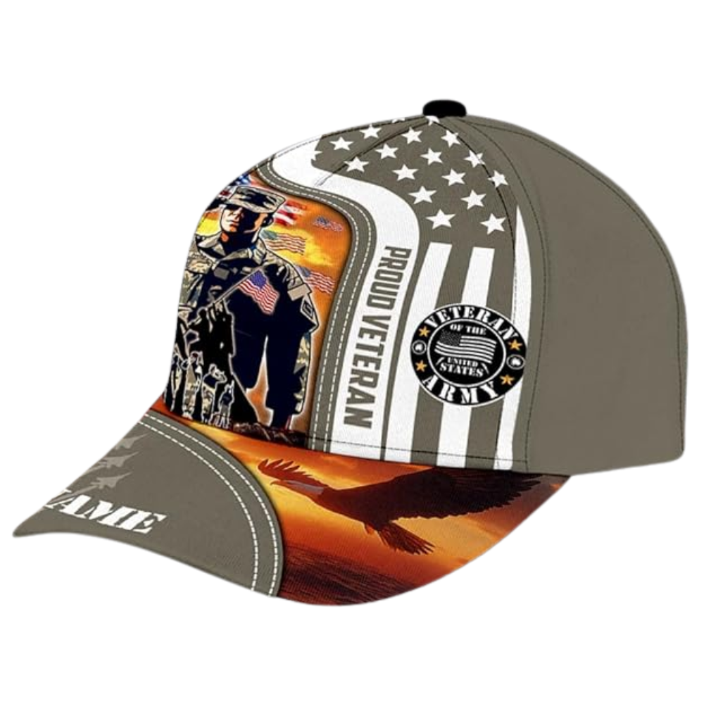 Custom Proudly Veteran 3D Printed Baseball Cap, Custom Military Pride Hat For Veteran CP0515