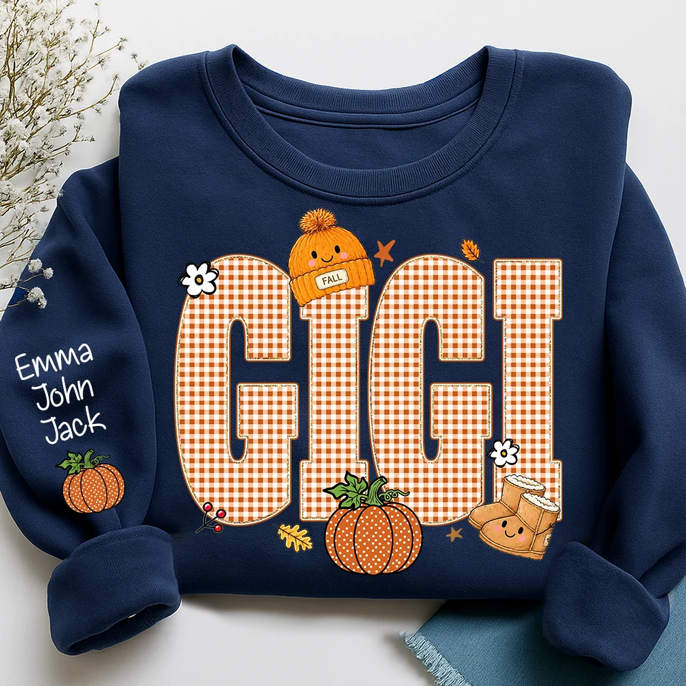 Custom Gigi Pumpkin Sweatshirt, Personalized Thanksgiving Grandma Sweatshirt With Grandkids Names 2D1019