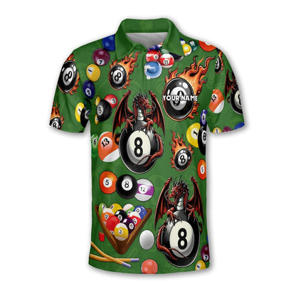 Custom Fly Dragon Flame 8 Ball Billiard Men Polo Shirt, Custom Dragon Billiard Shirts For Team BIZ0219