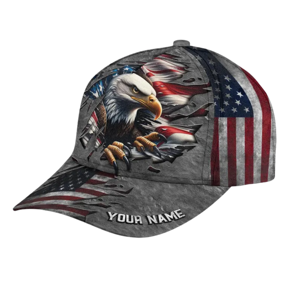 Custom Eagle American Flag 3D Baseball Caps, Custom USA Patriotic Hats Caps CP0135