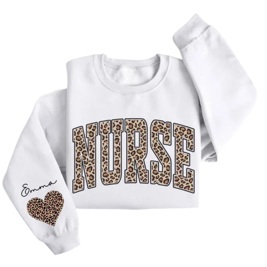 Custom Leopard Nurse Sweatshirt, Custom Nurse Sweatshirt 2D0403