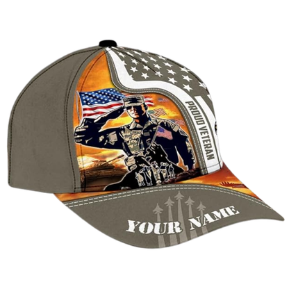 Custom Proudly Veteran 3D Printed Baseball Cap, Custom Military Pride Hat For Veteran CP0515